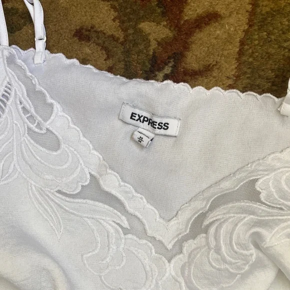 NWOT!  EXPRESS White Satin Lace Trim Camisole. - Picture 5 of 8